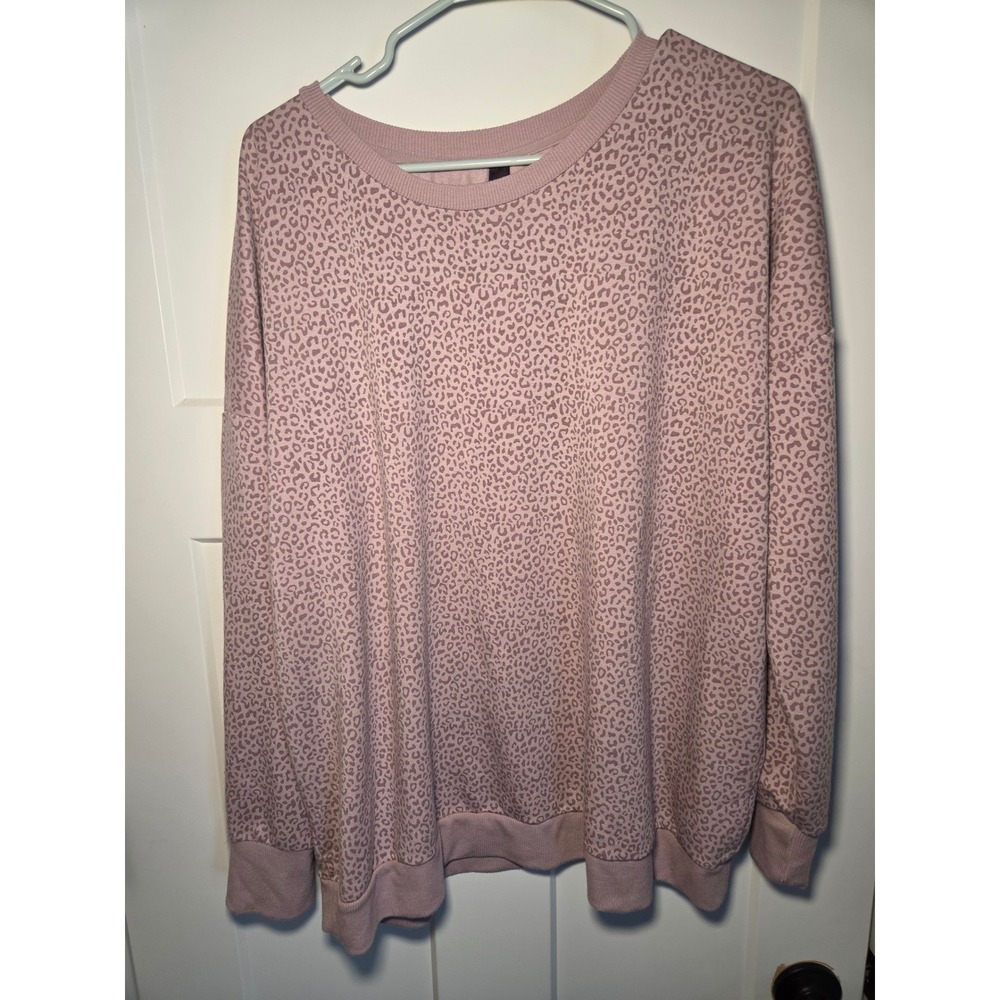 Mondetta Womens XXL Mauve Pink Leopard Print‎ Crewneck Sweatshirt Pullover